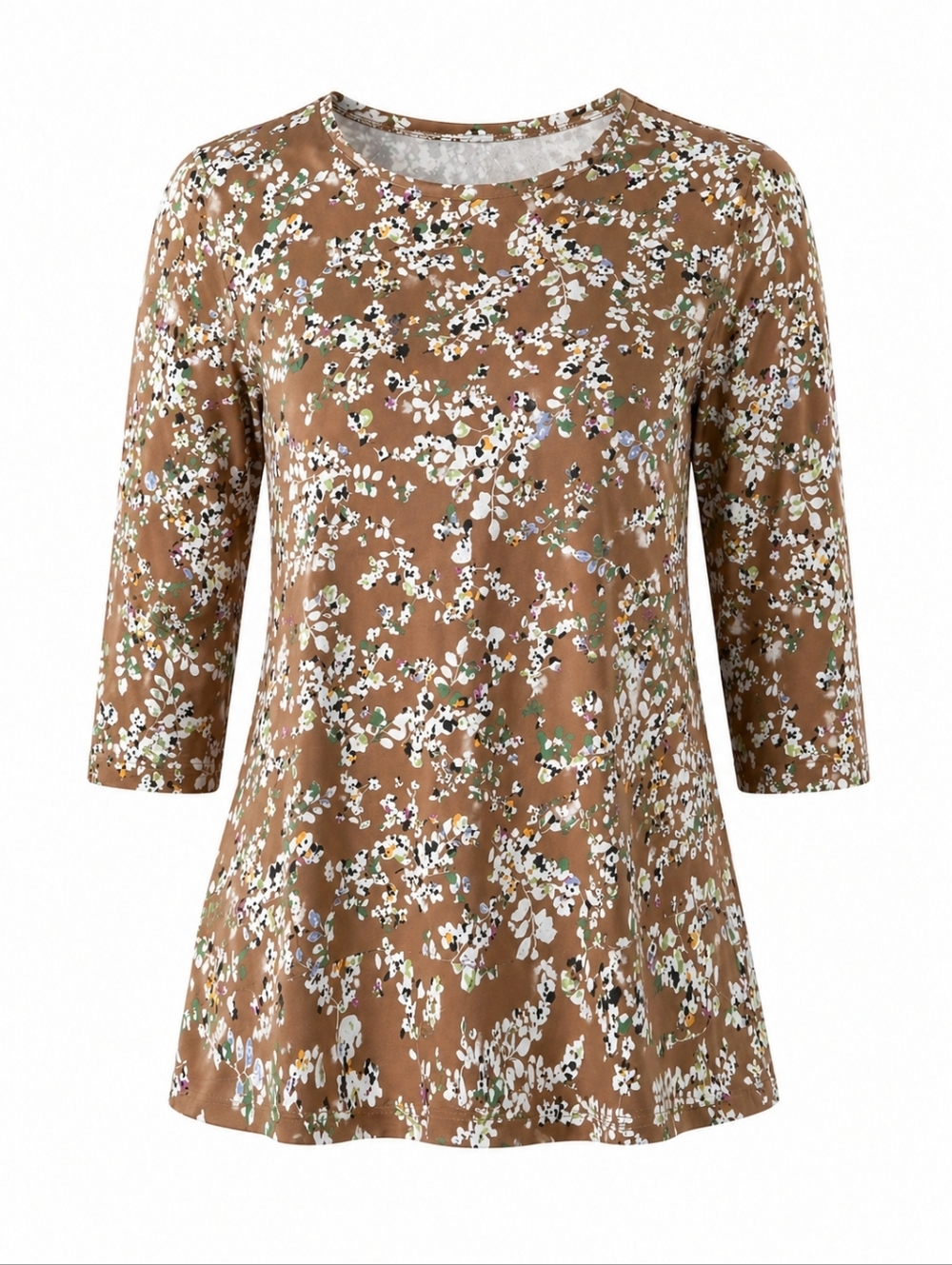 J. Jill Tan Floral Print Tunic Top Luxe Supima Crew Neckline Size 3X